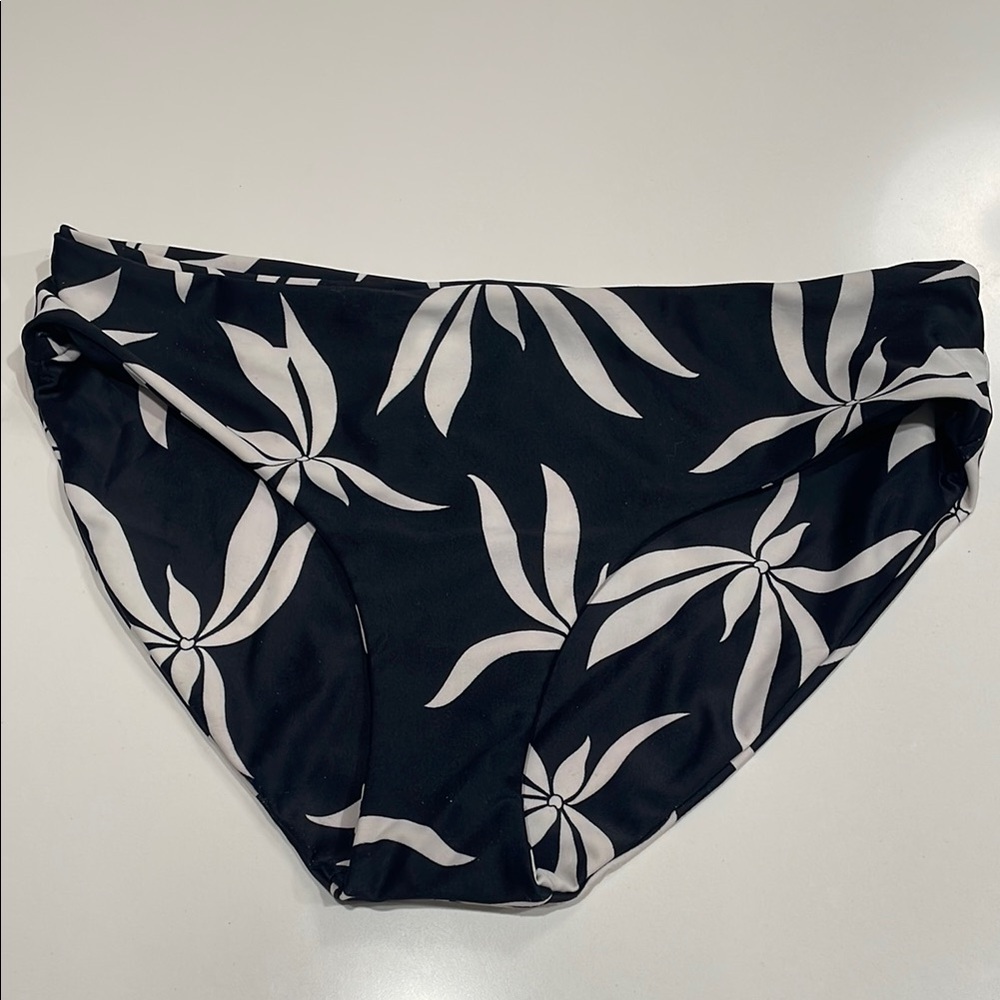Mikoh Black and White Leaf Print Bikini Bottom